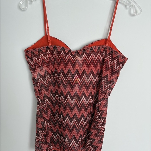 NWT Candie's Camisole Top Large Babydoll Corset Orange Burgundy Chevron - Picture 2 of 9
